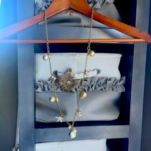 MacKenzie-Childs long courtly check parchment necklace shell ocean theme 34”